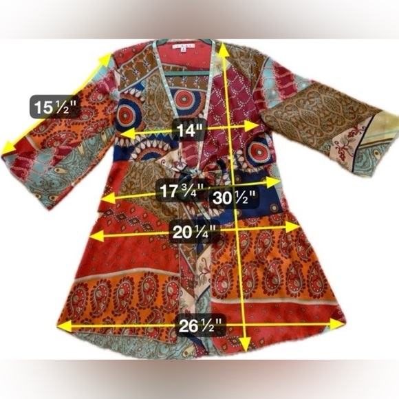 Cabi Patchwork Paisley Tie-Front Kimono Top Boho Festival Scarf Print Small‎ - Picture 6 of 7